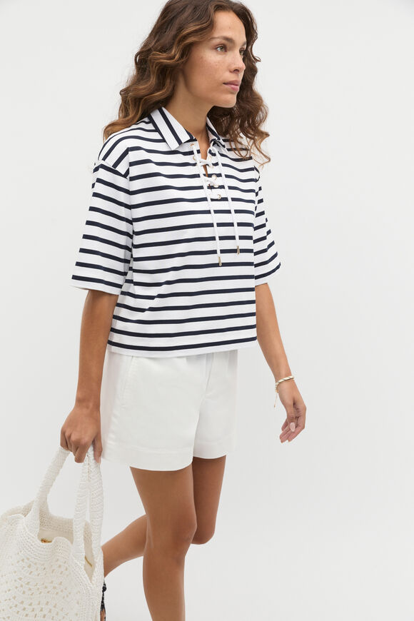 Stripe Tie Neck Polo  Twilight Blue Stripe  hi-res