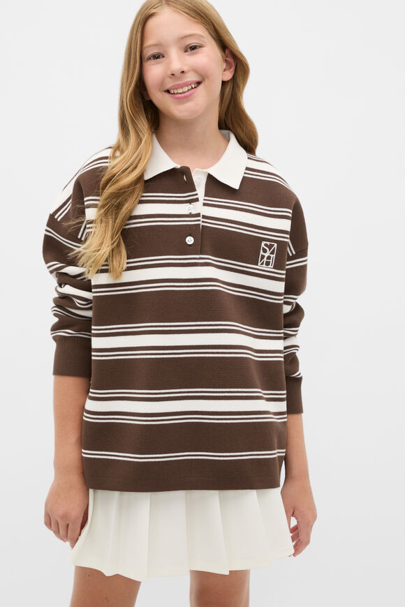 Polo Collar Knit Sweater  Chocolate  hi-res