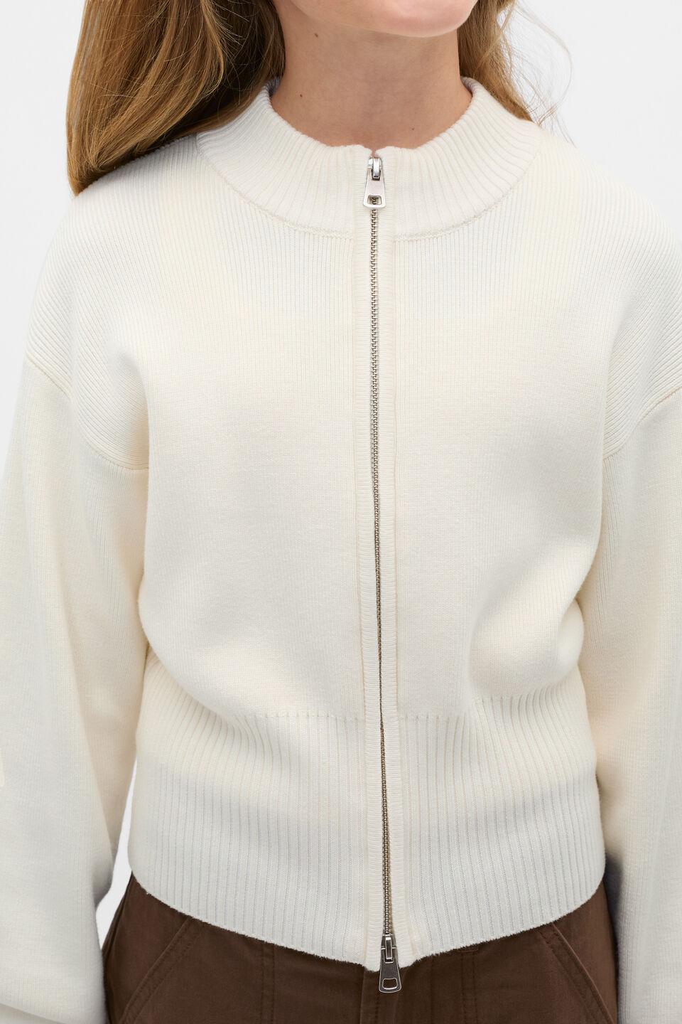 Zip Through Knit Cardigan  Classic Cream