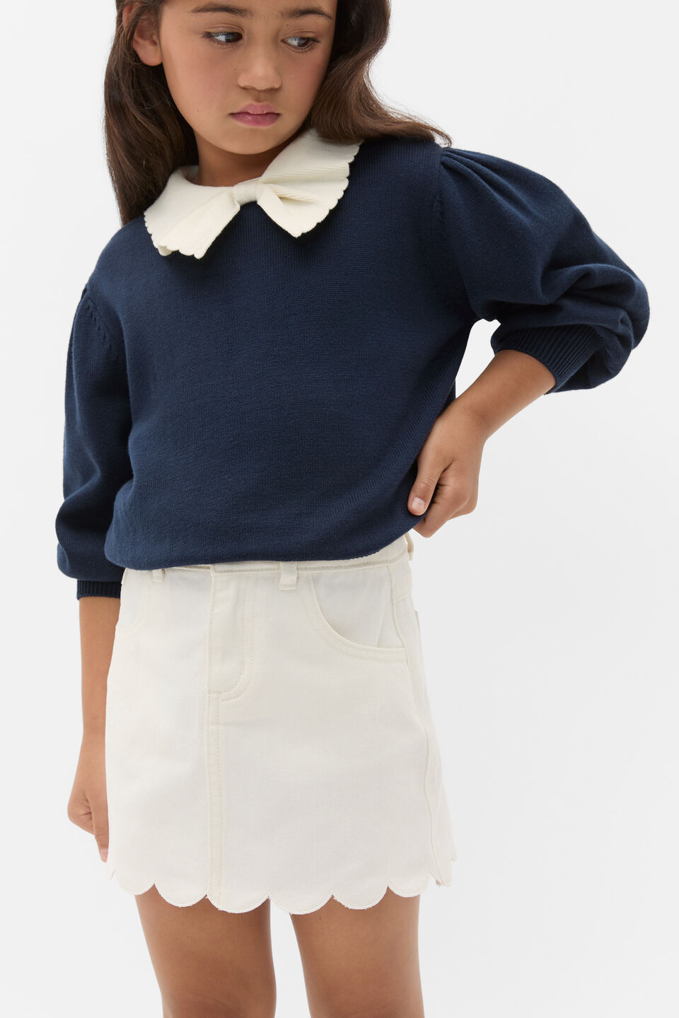 Scallop Denim Skirt  Classic Cream