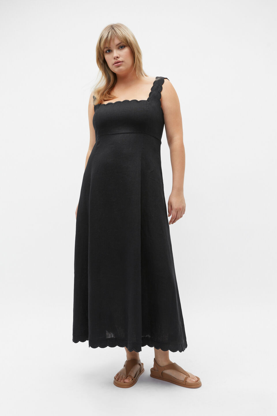 Scallop Swing Midi Dress  Black