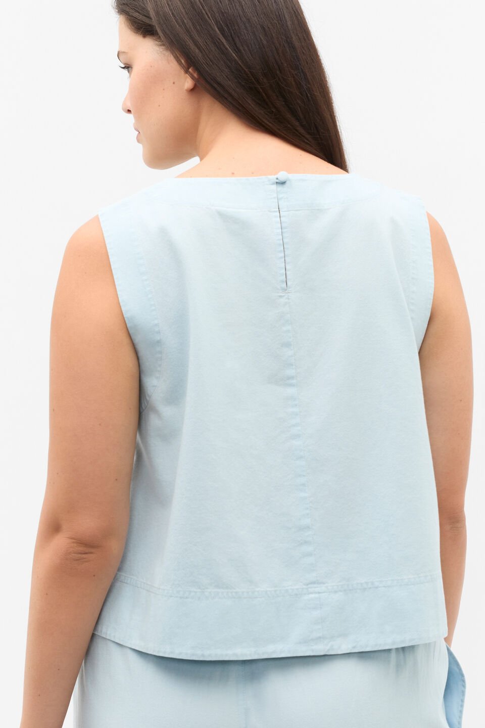 Chambray Boat Neck Shell Top  Chambray