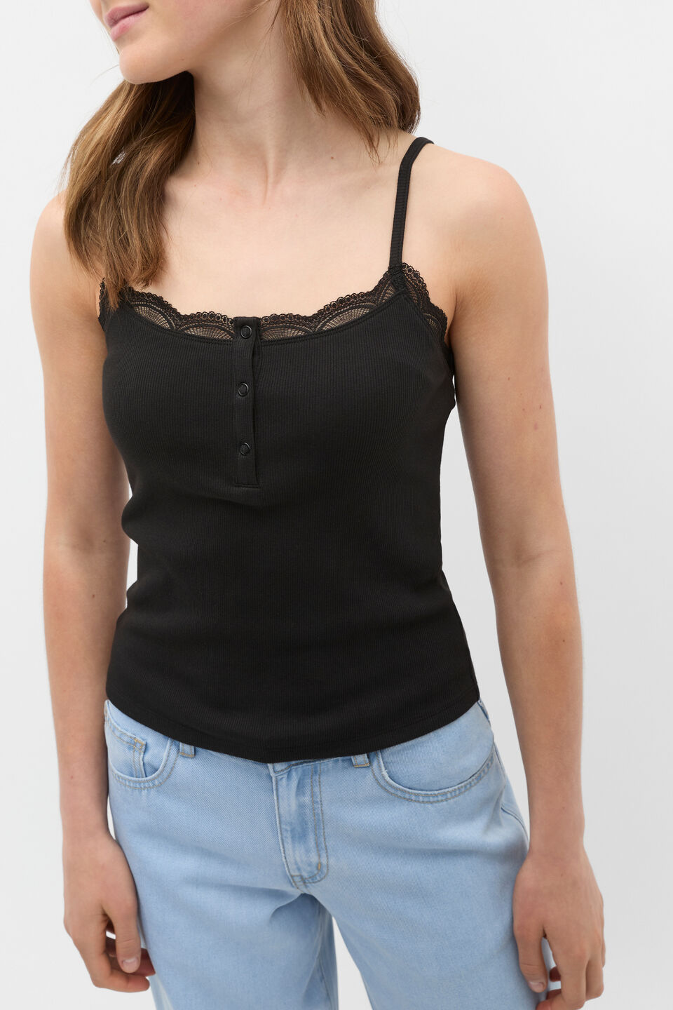 Lace Trim Cami  Black