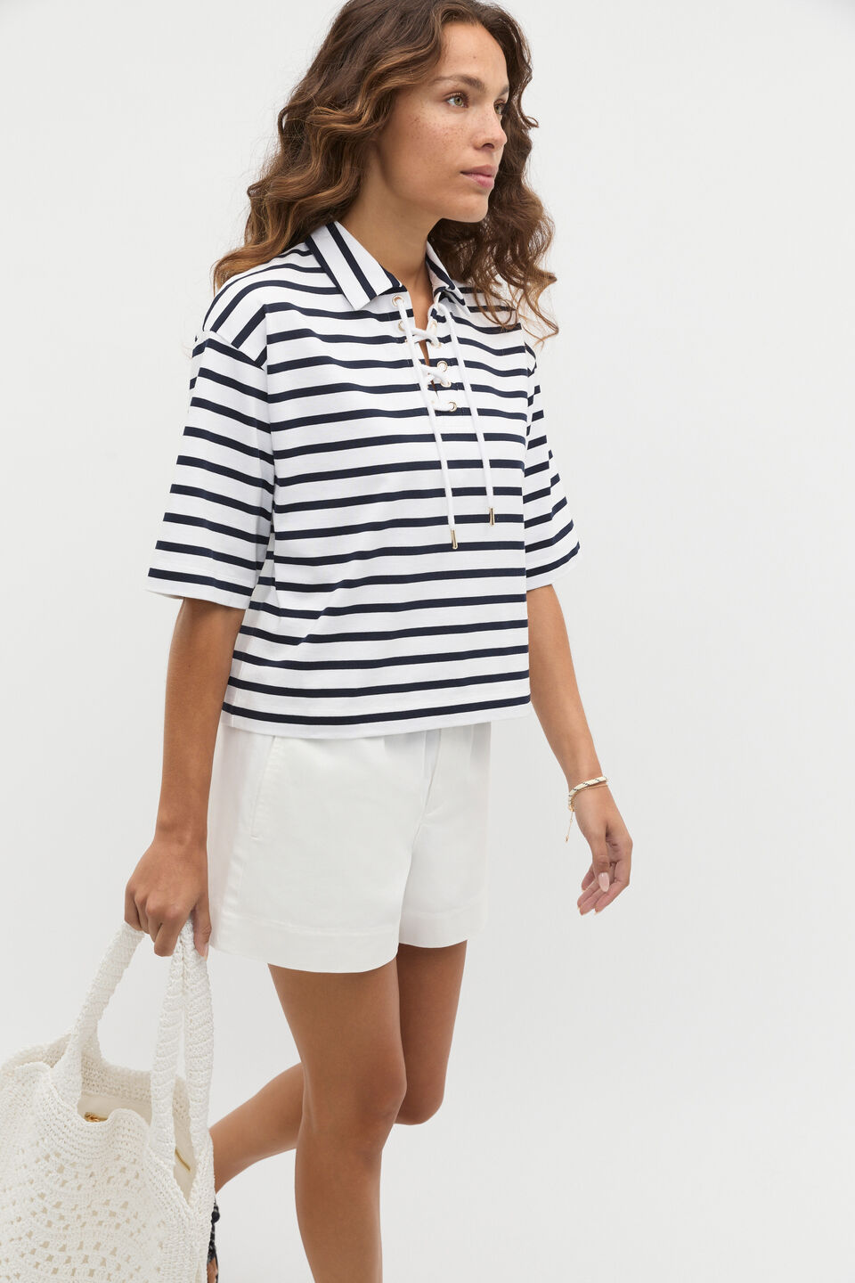 Stripe Tie Neck Polo  Twilight Blue Stripe