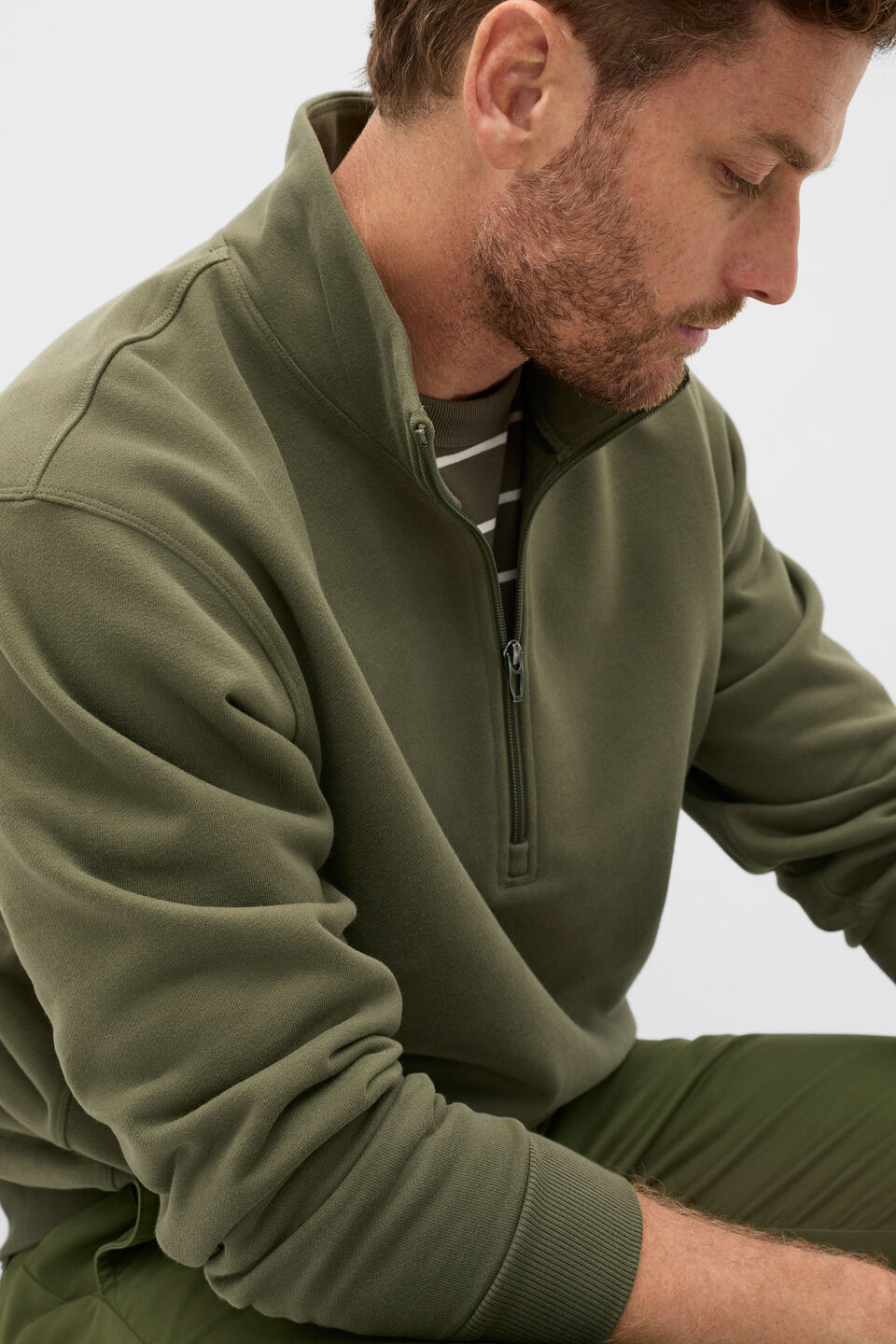 Half Zip Brushed Sweat  Olive