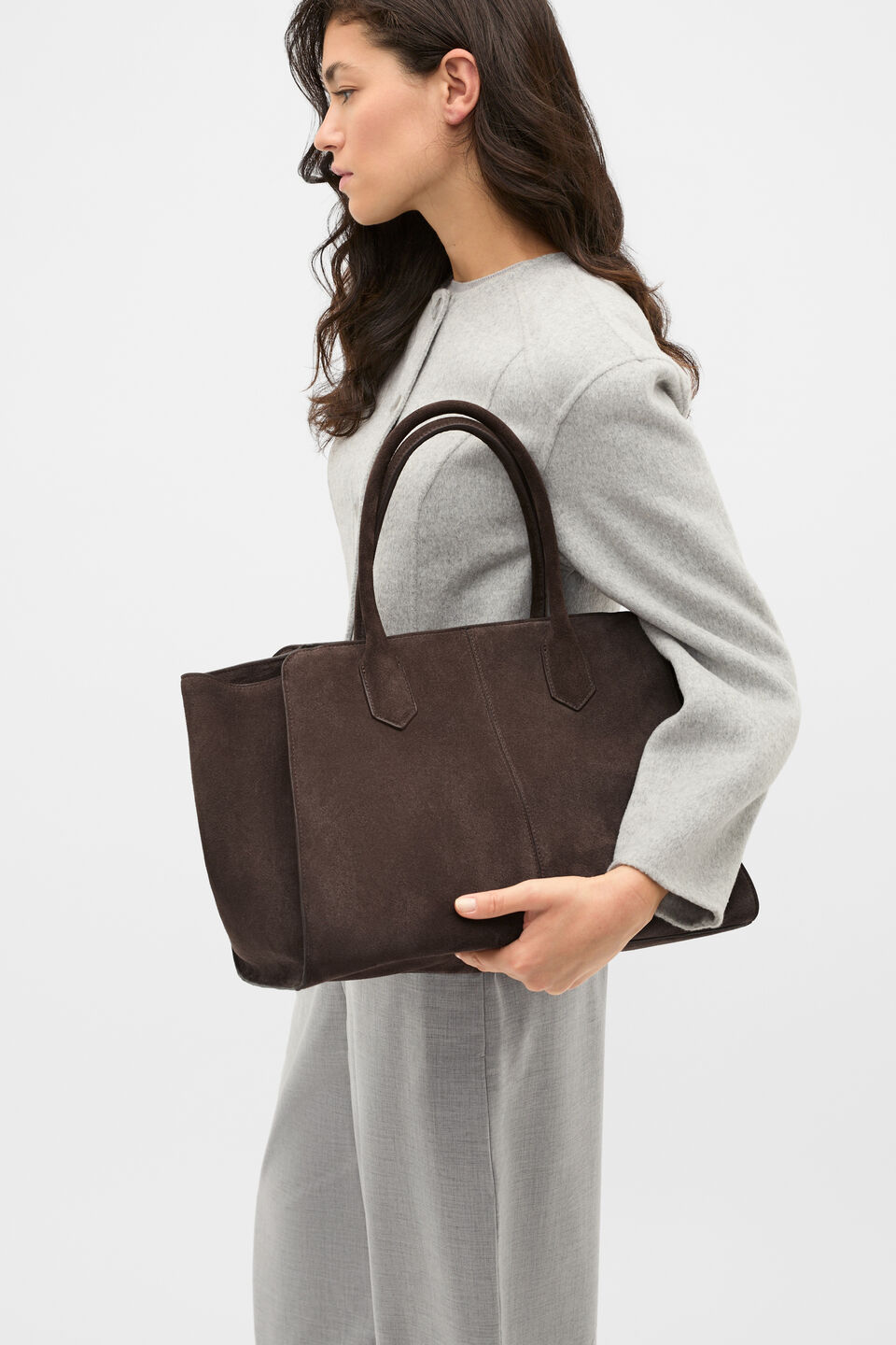 Softly Structured Suede Tote  Chocolate