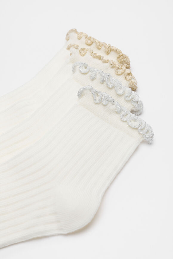 Metallic Frill Sock 2 Pack  Silver Gold  hi-res