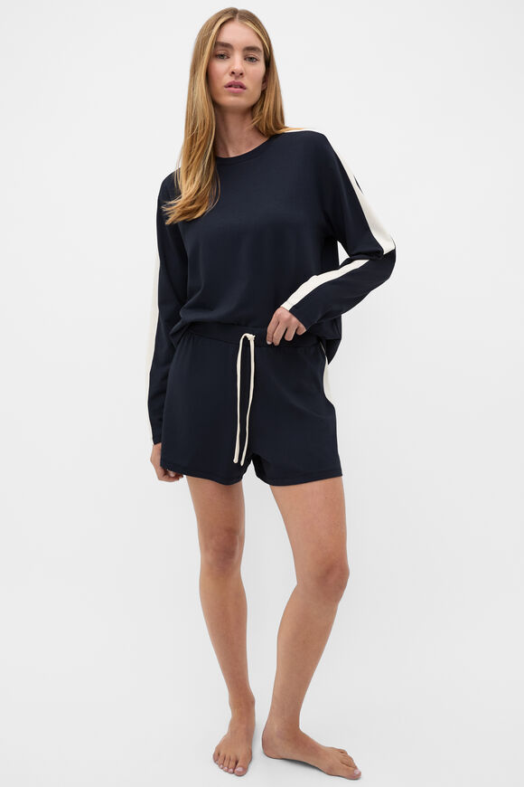 Contrast Long Sleeve Top and Short PJ Set  Twilight Blue  hi-res