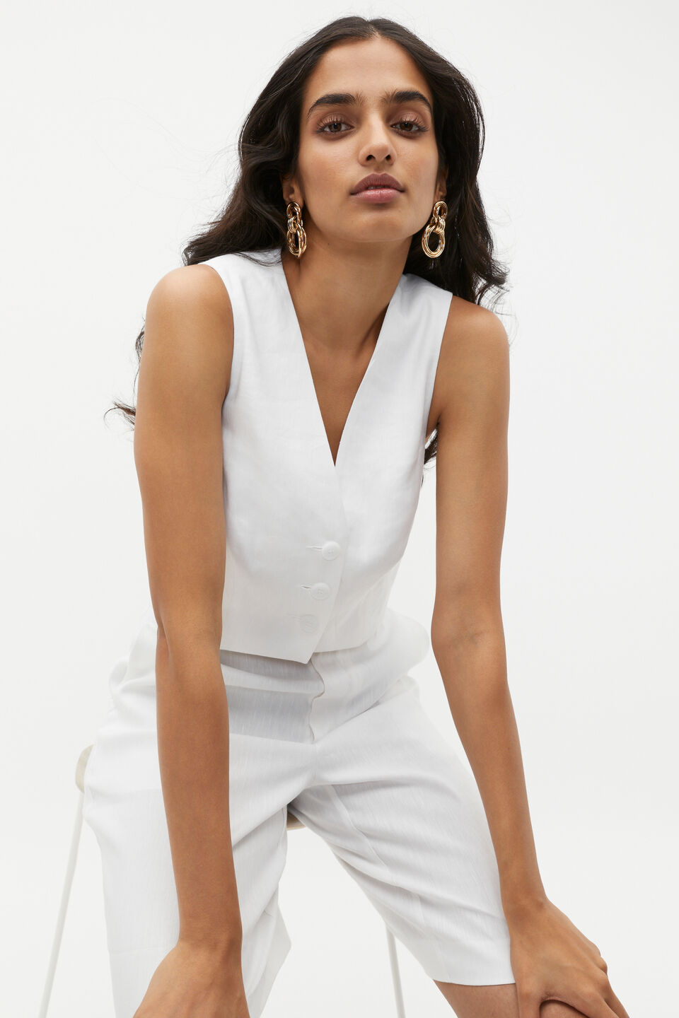 Tailored Crop Vest  Whisper White
