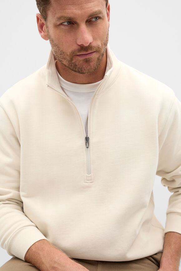 Half Zip Brushed Sweat  Pebble  hi-res