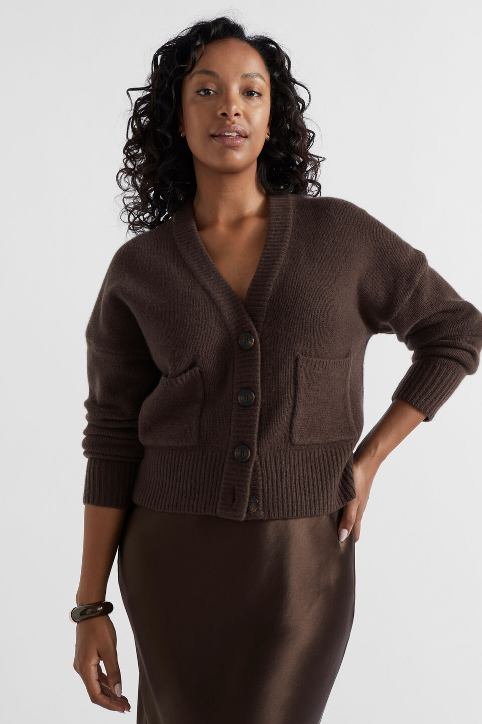 Merino Wool Pocket Cardigan  Dark Espresso