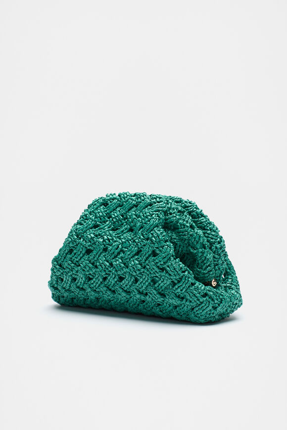 Straw Woven Clutch  Deep Emerald  hi-res