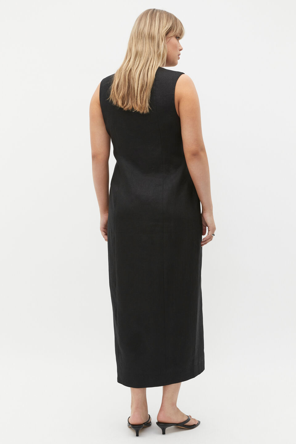 Linen Button Through Midi Dress  Black