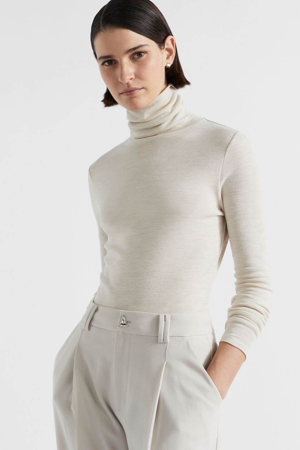 Babywool Roll Neck Top  Oat Marle