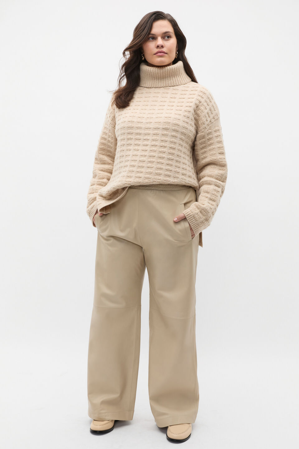Leather Elasticated Pant  Latte