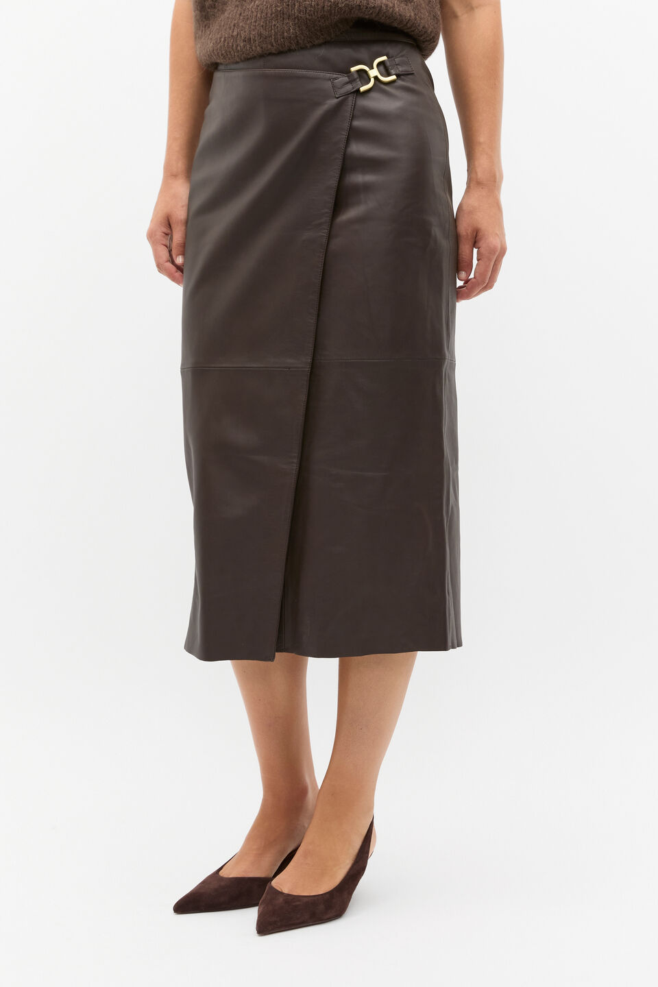 Leather Wrap Front Skirt  Dark Espresso