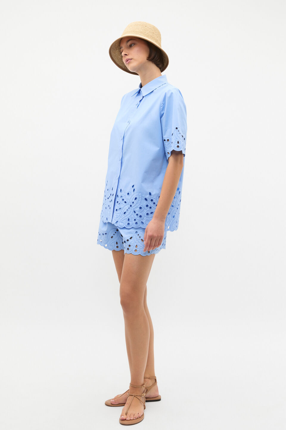 Poplin Broderie Shirt  Cornflower Blue