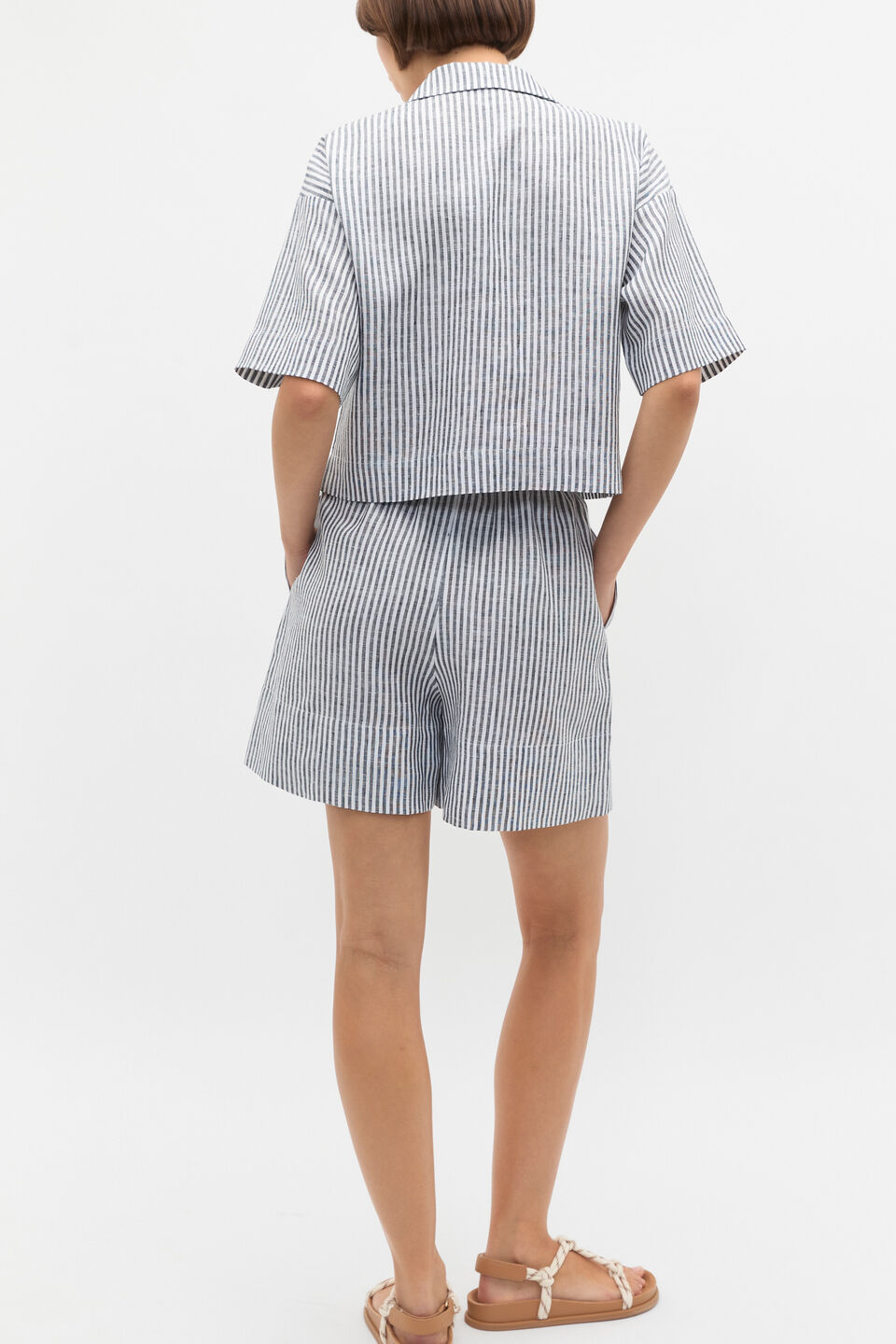 Linen Stripe Boxy Shirt  Twilight Blue Stripe