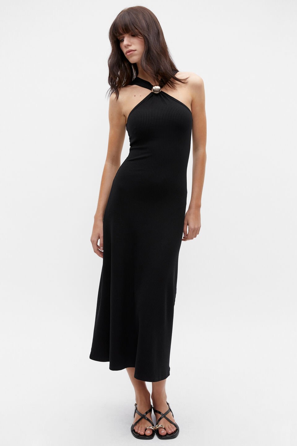 Halter Rib Midi Dress  Black