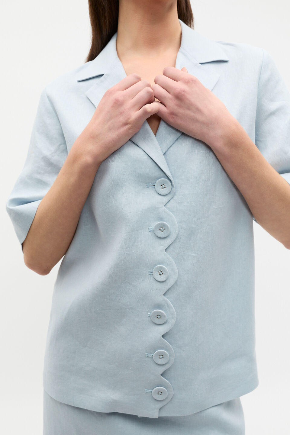 Linen Scallop Shirt  Bluebell
