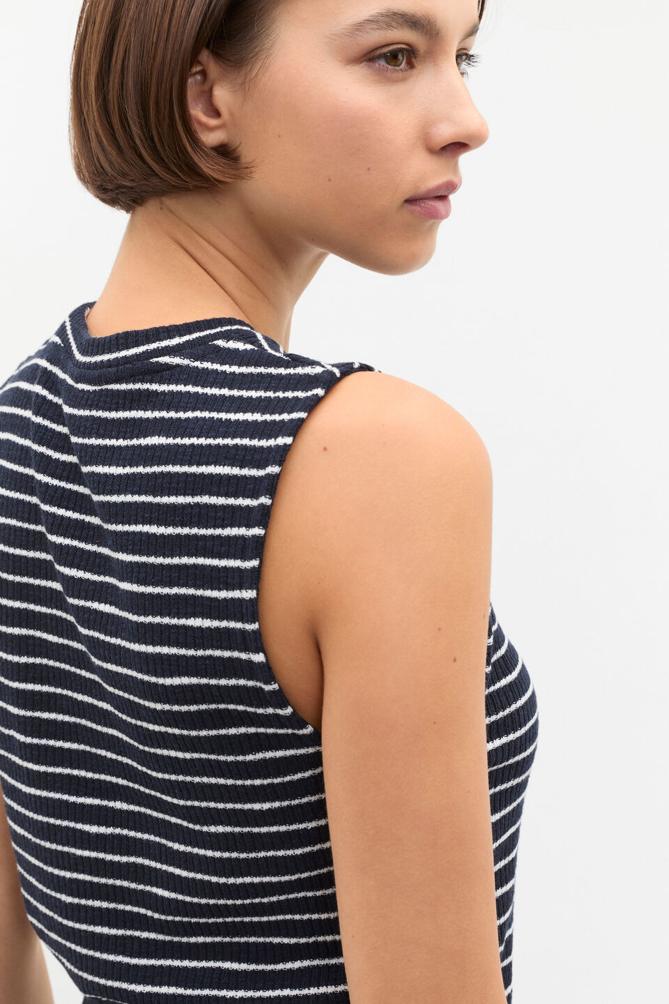 Stripe Textured Shell Top  Twilight Blue Stripe