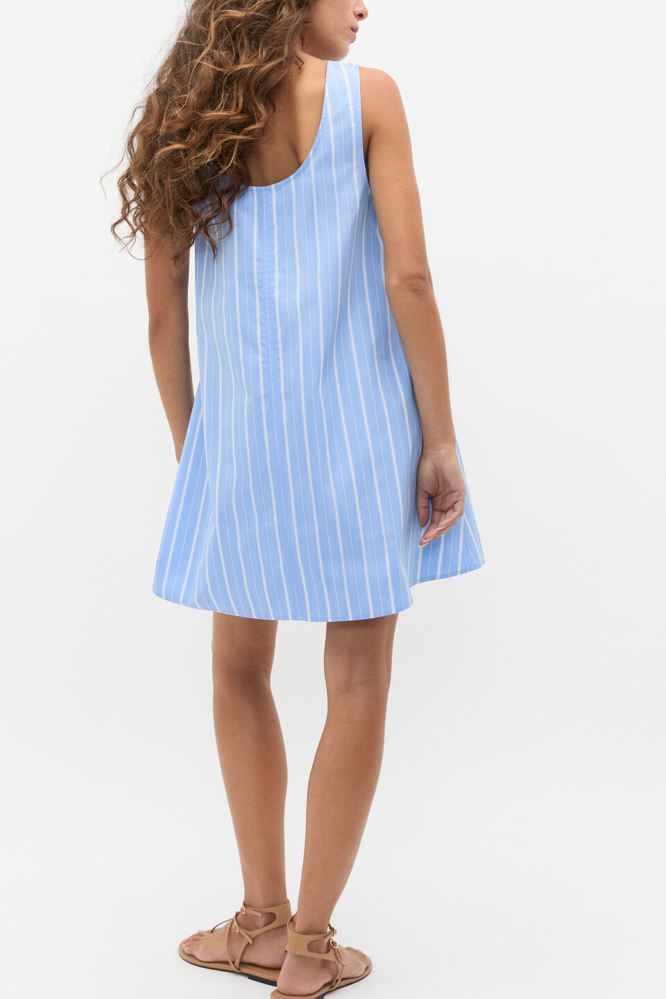 Poplin Variegated Stripe Mini Dress  Cornflower Blue Stripe