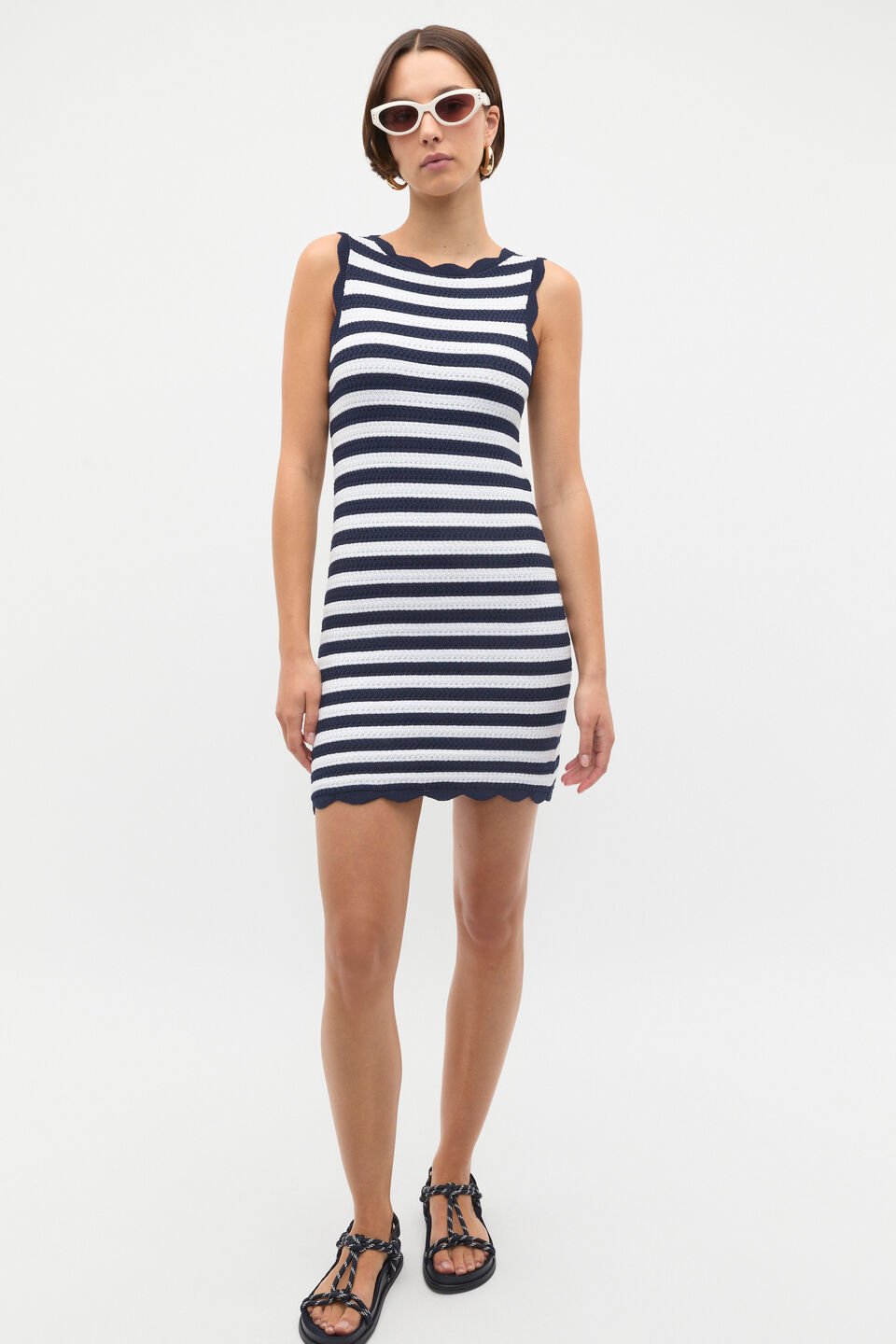 Scallop Stripe Knit Dress  Twilight Blue Stripe