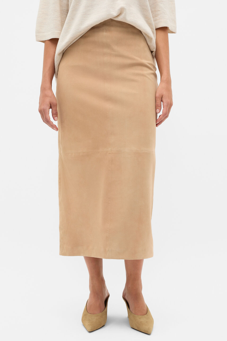 Suede Midi Skirt  Sandstone