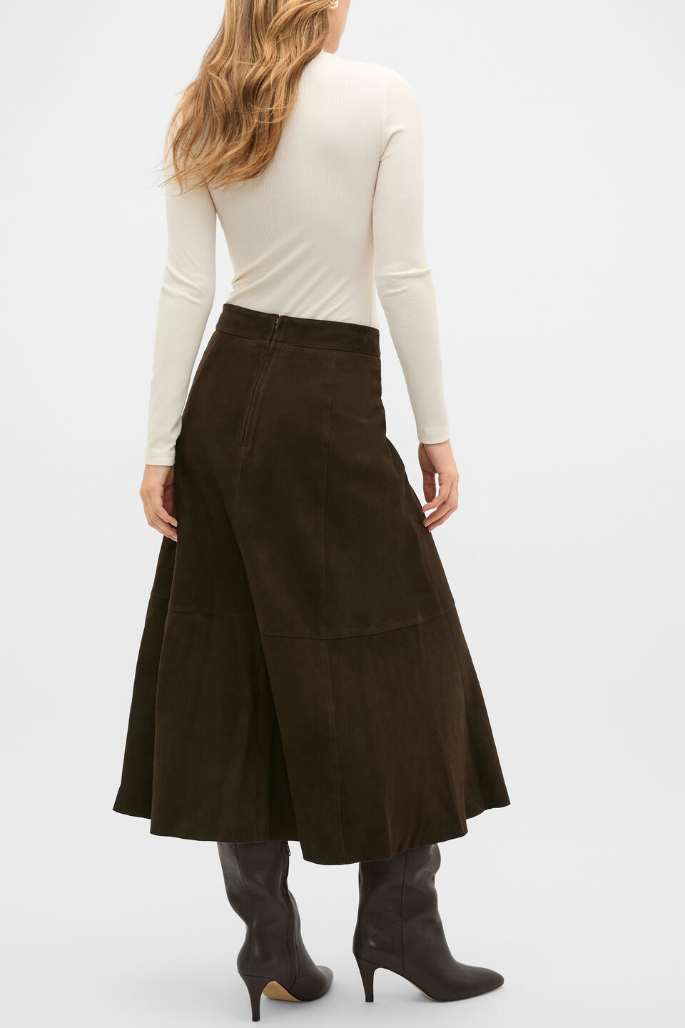 Suede Midi A Line Skirt  Coffee Bean