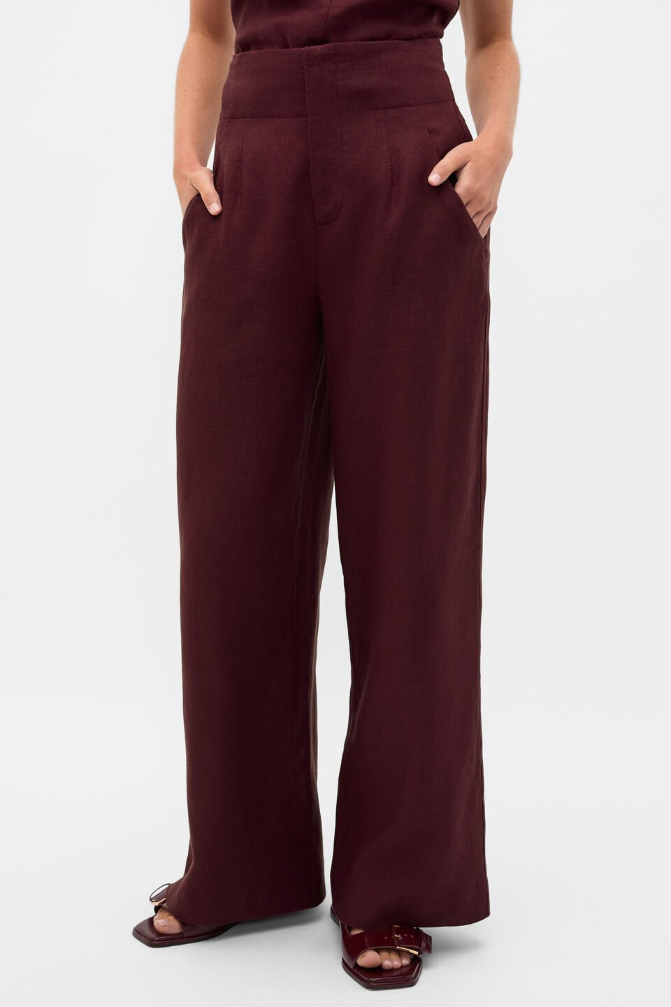 Core Linen Waisted Pant  Plum Red