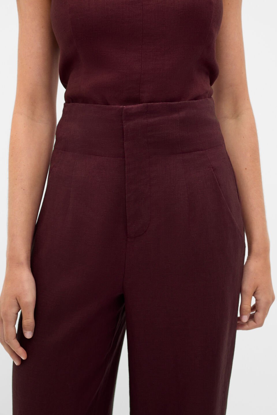 Core Linen Waisted Pant  Plum Red