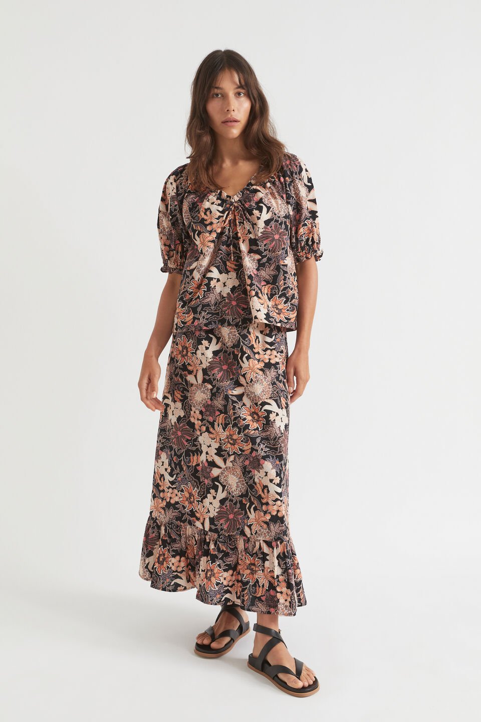 Floral Midi Skirt  Peach Bloom Floral