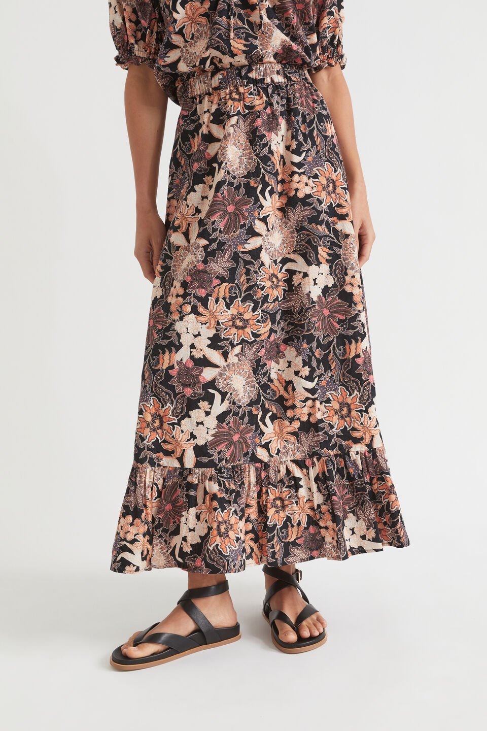 Floral Midi Skirt  Peach Bloom Floral