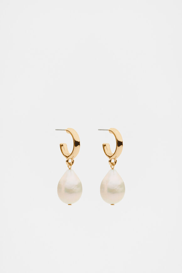Pearl Drop Hoop Earring  Gold  hi-res