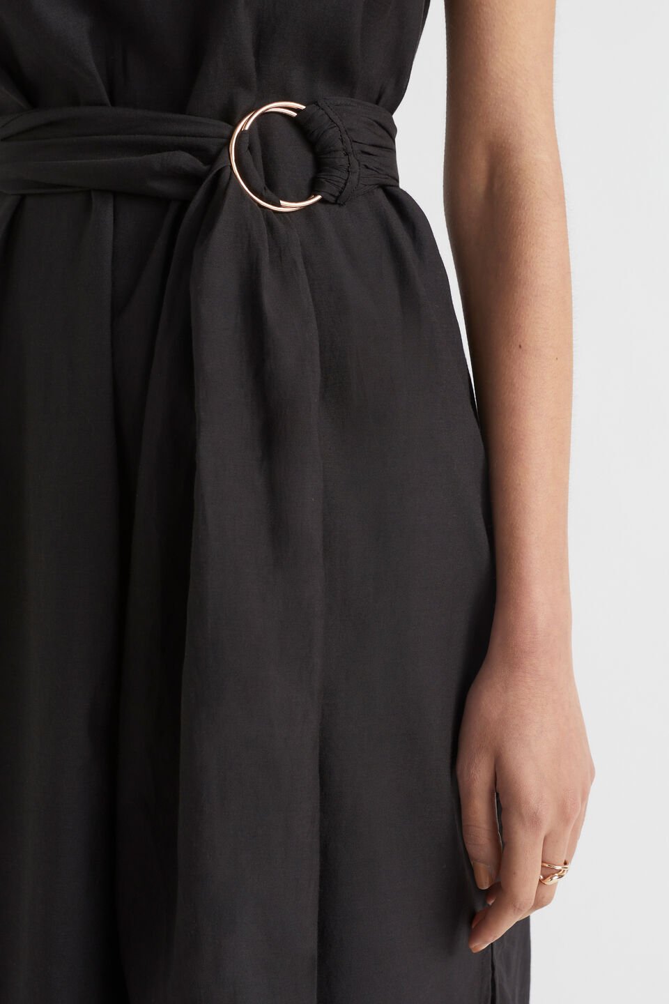 One Shoulder D Ring Belt Maxi Dress  Black