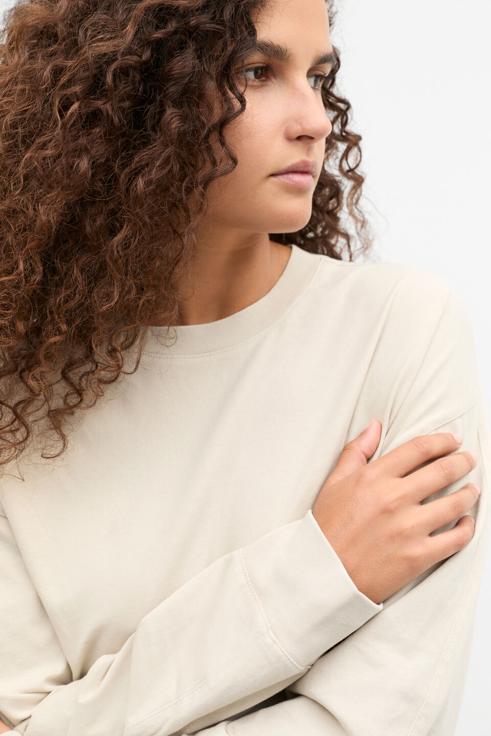 Slouchy Long Sleeve Top  Oat Wash