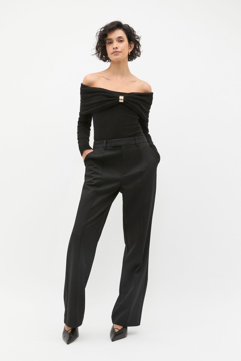 Lofty Twist Off Shoulder Knit  Black