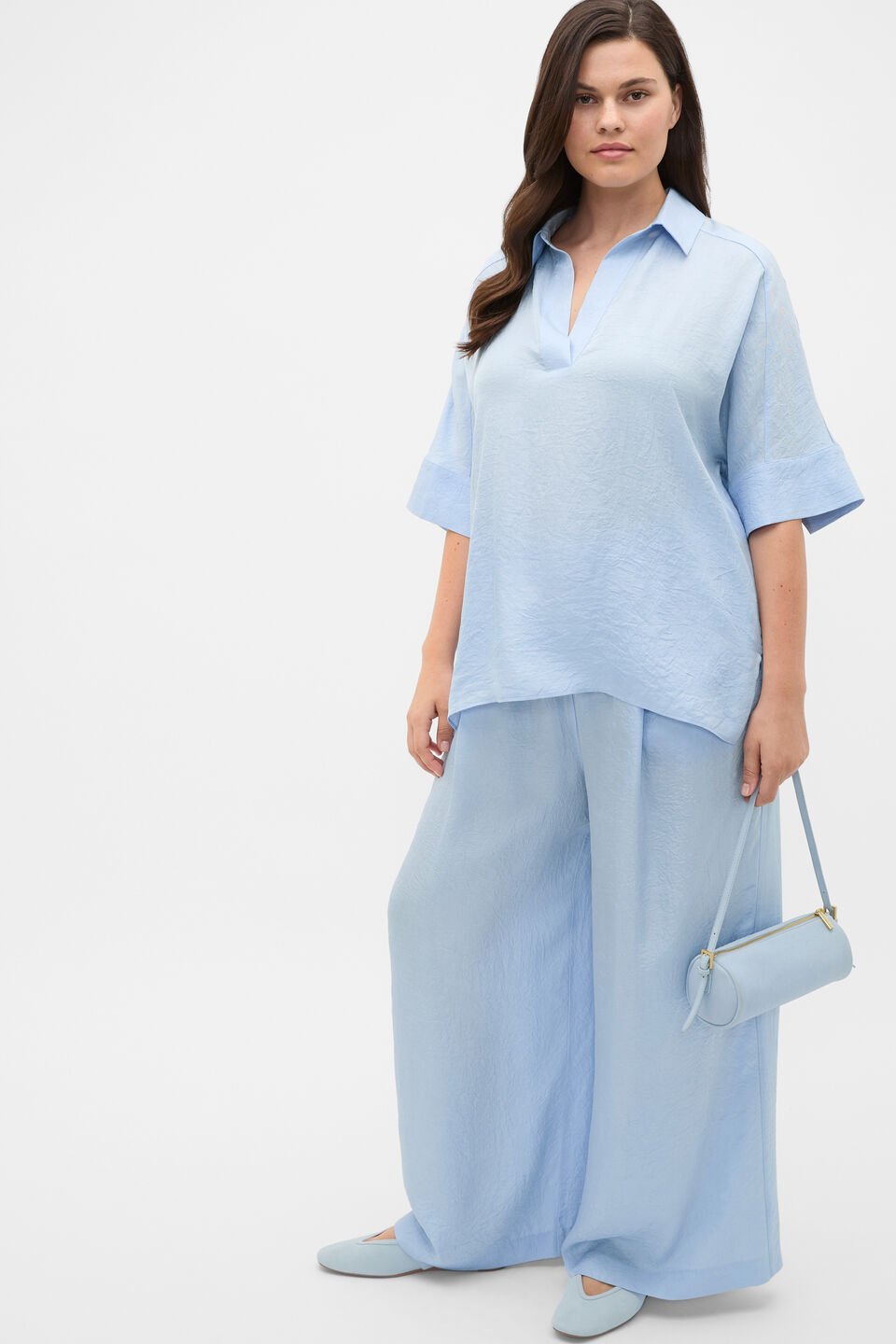 Textured Satin Gathered Pant  Arctic Blue