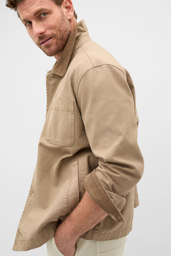 Contrast Trim Overshirt  Dark Stone  hi-res