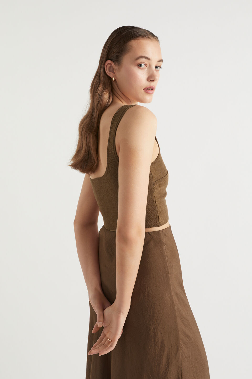 Cross Front Knit Top  Pecan Brown