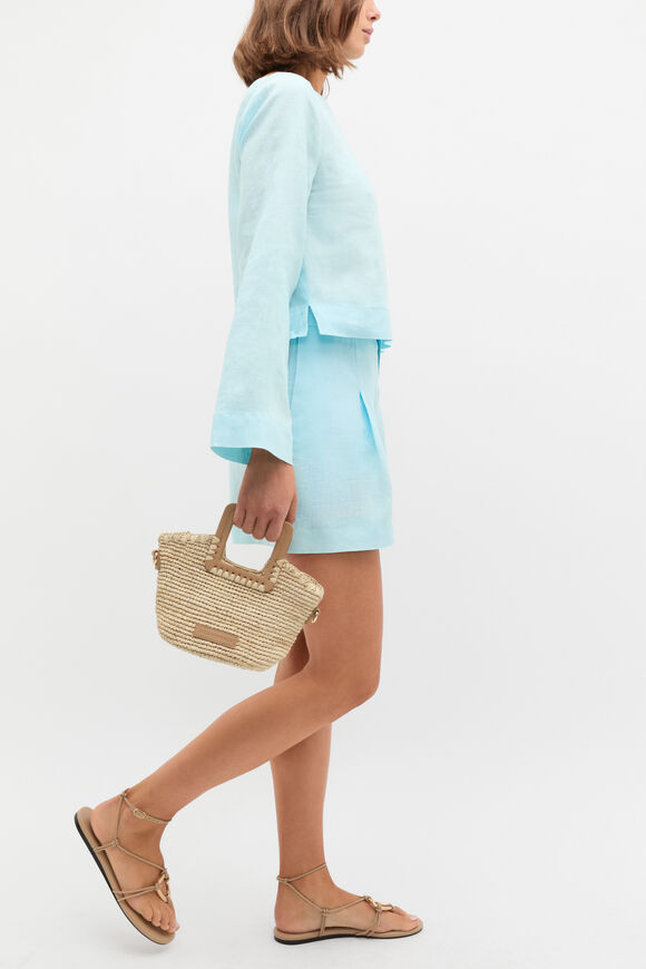 Linen Button Tab Short  Skyway  hi-res