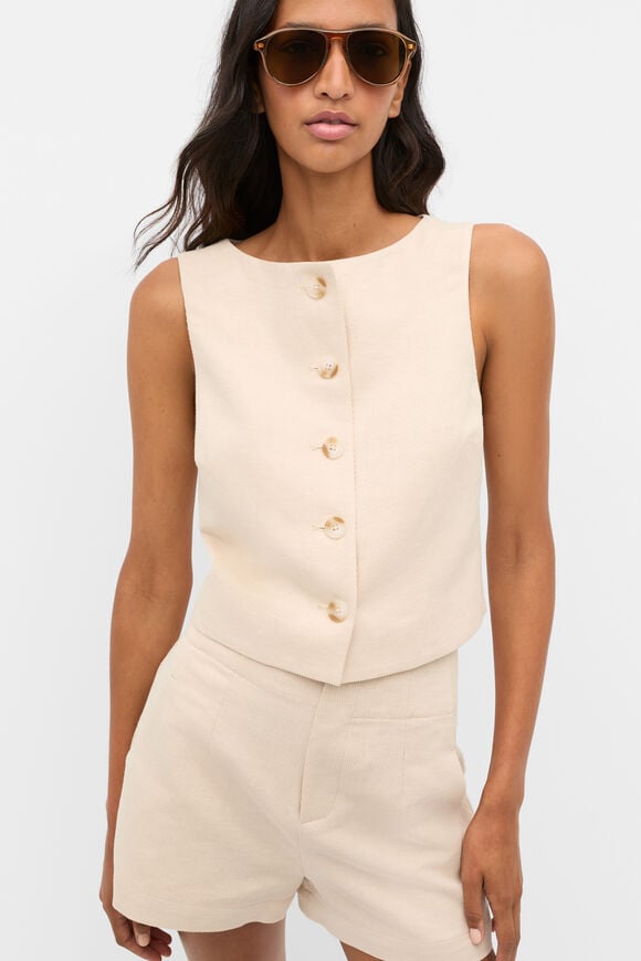 Twill Button Vest  Ecru  hi-res