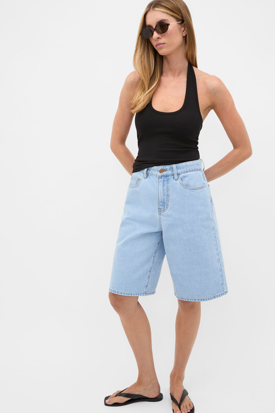 Longline Jean Short  Glacial Blue Wash