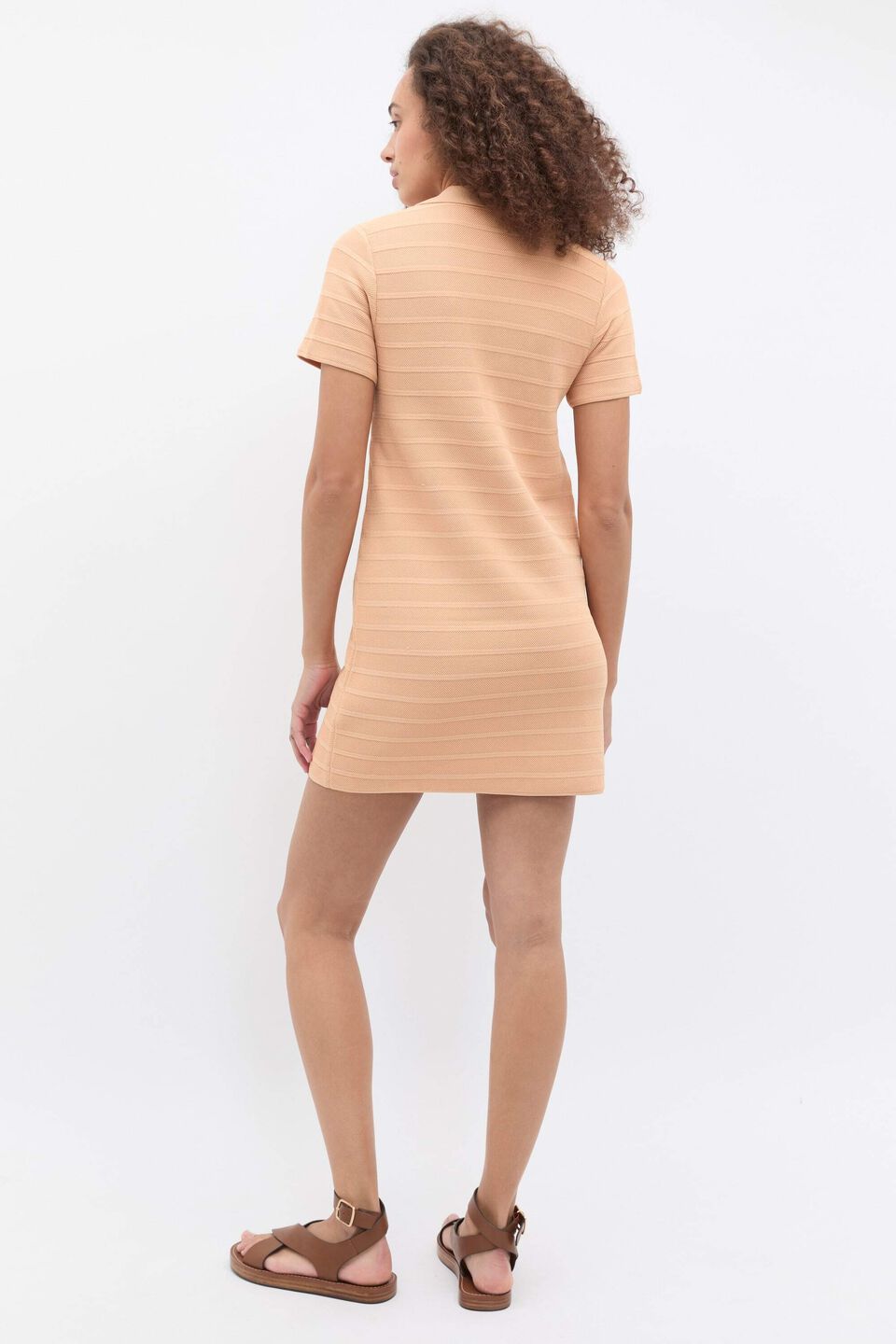 Textured Knit Polo Dress  Apricot
