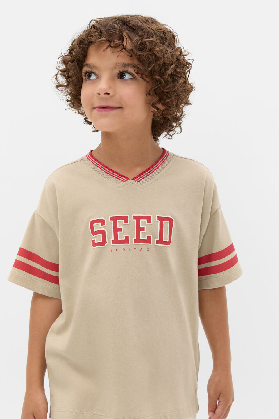 Sports Stripe Logo Tee  Milk Tea