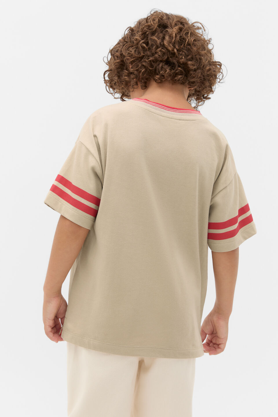 Sports Stripe Logo Tee  Milk Tea