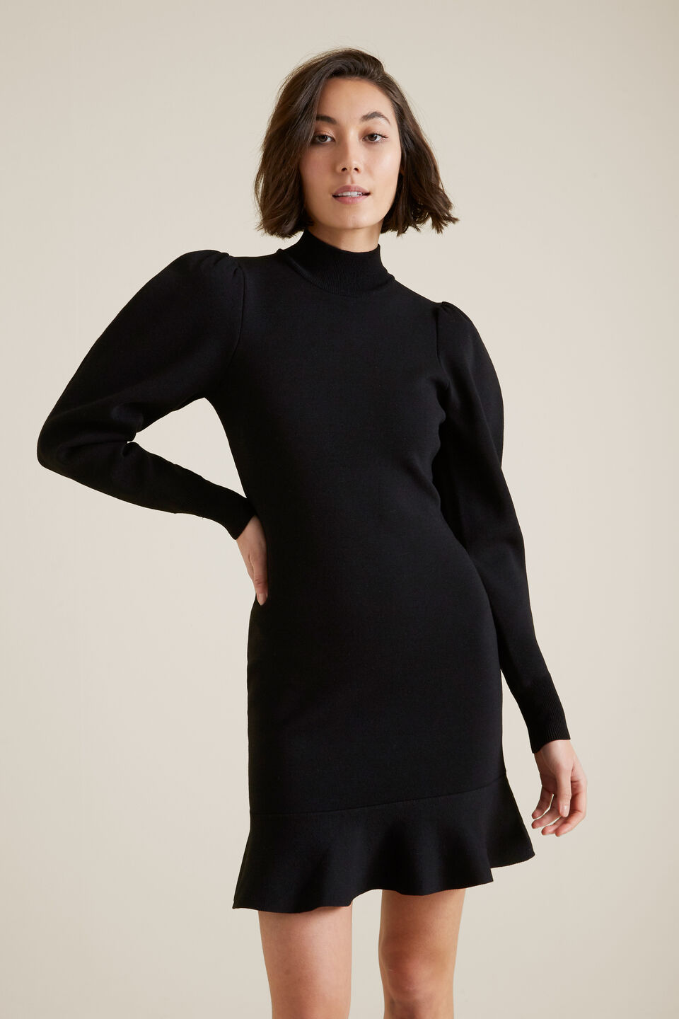 Blouson Sleeve Crepe Dress  