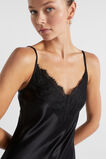 Satin Lace Trim Slip Dress  Black  hi-res