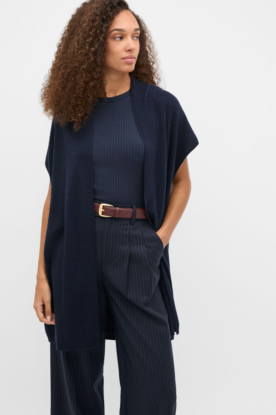 Rib Knit Poncho  Twilight Blue