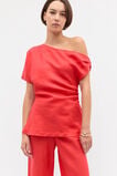 Linen Draped Split Hem Top  Electric Crimson  hi-res